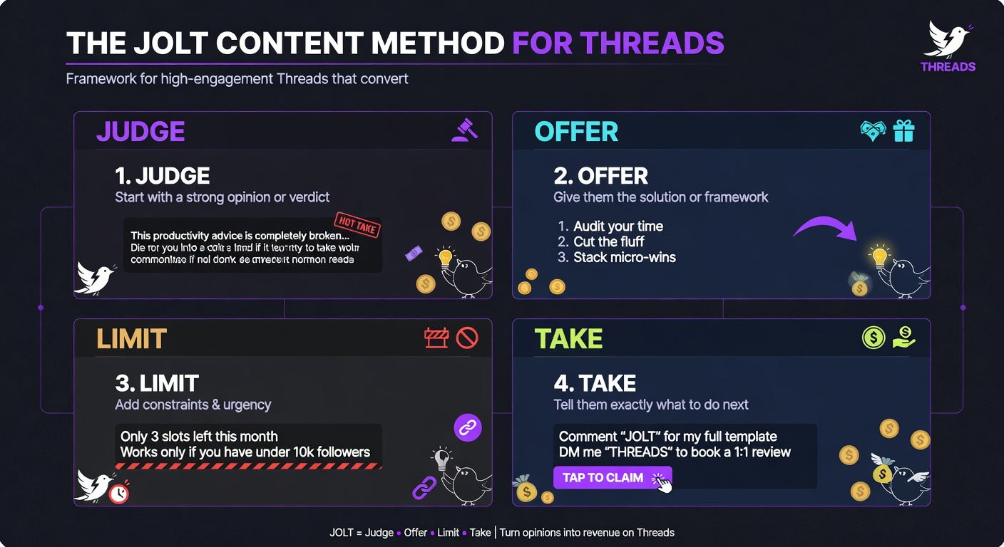 JOLT Content Framework diagram with four boxes: Judge, Offer, Limit, Take
