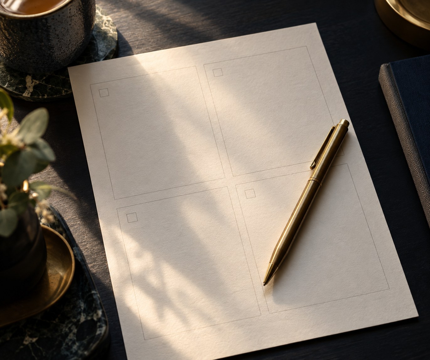A worksheet page with four numbered steps and a pen, laid flat on a desk