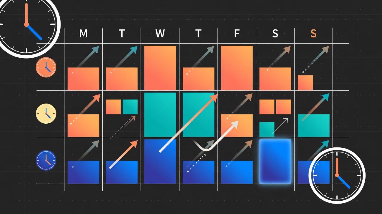 Weekly content calendar showing scheduled Threads posts across time slots