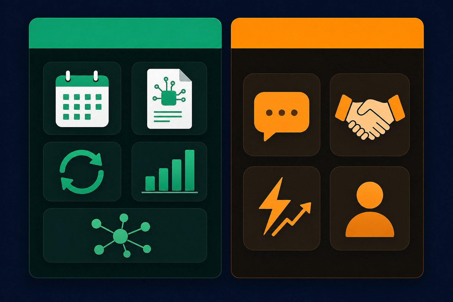 Two-column framework showing what to automate versus keep manual on Threads