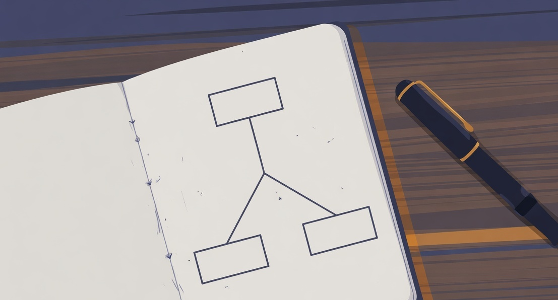 A hand-drawn decision tree in a notebook splitting into stay and switch paths with checkboxes