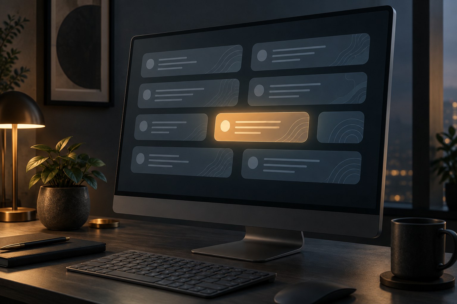 A calm and tidy comment thread on a screen in muted tones with one warm highlighted reply card