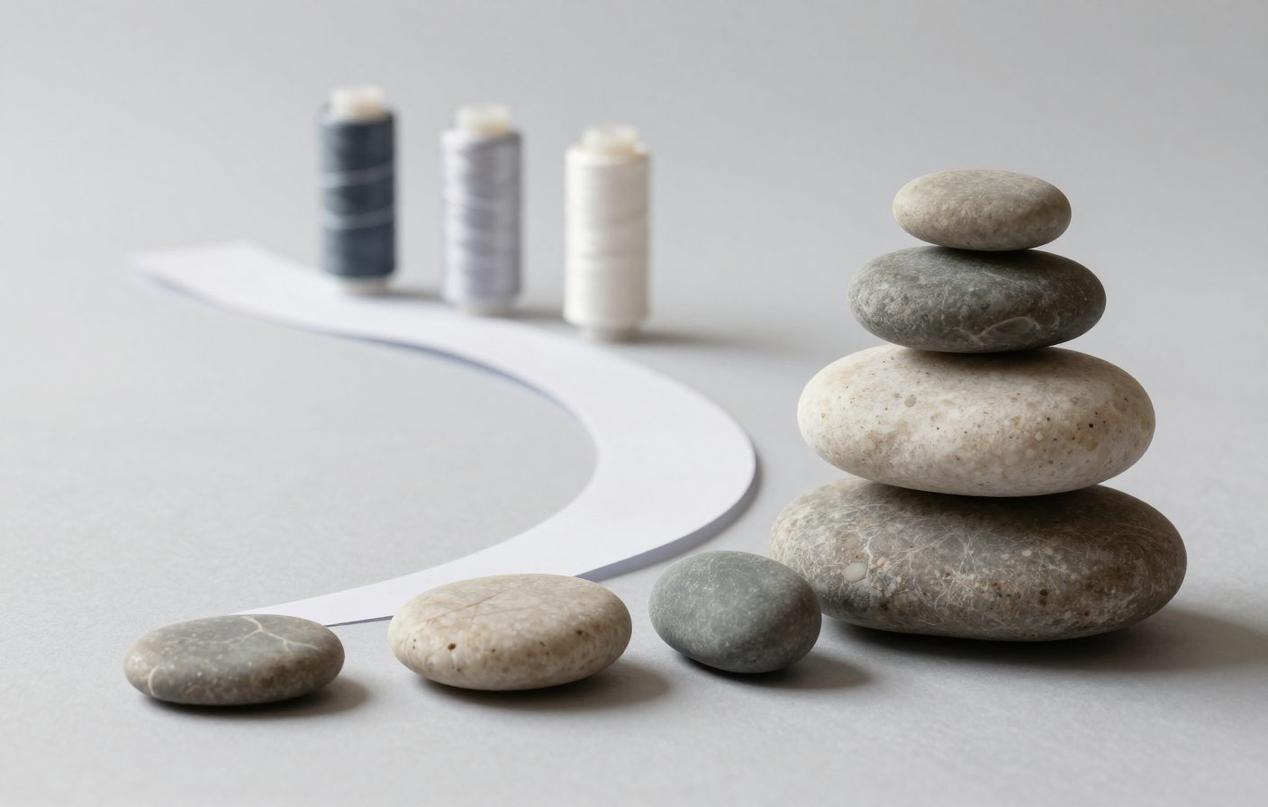 River-worn stones in a sequence representing a content workflow.