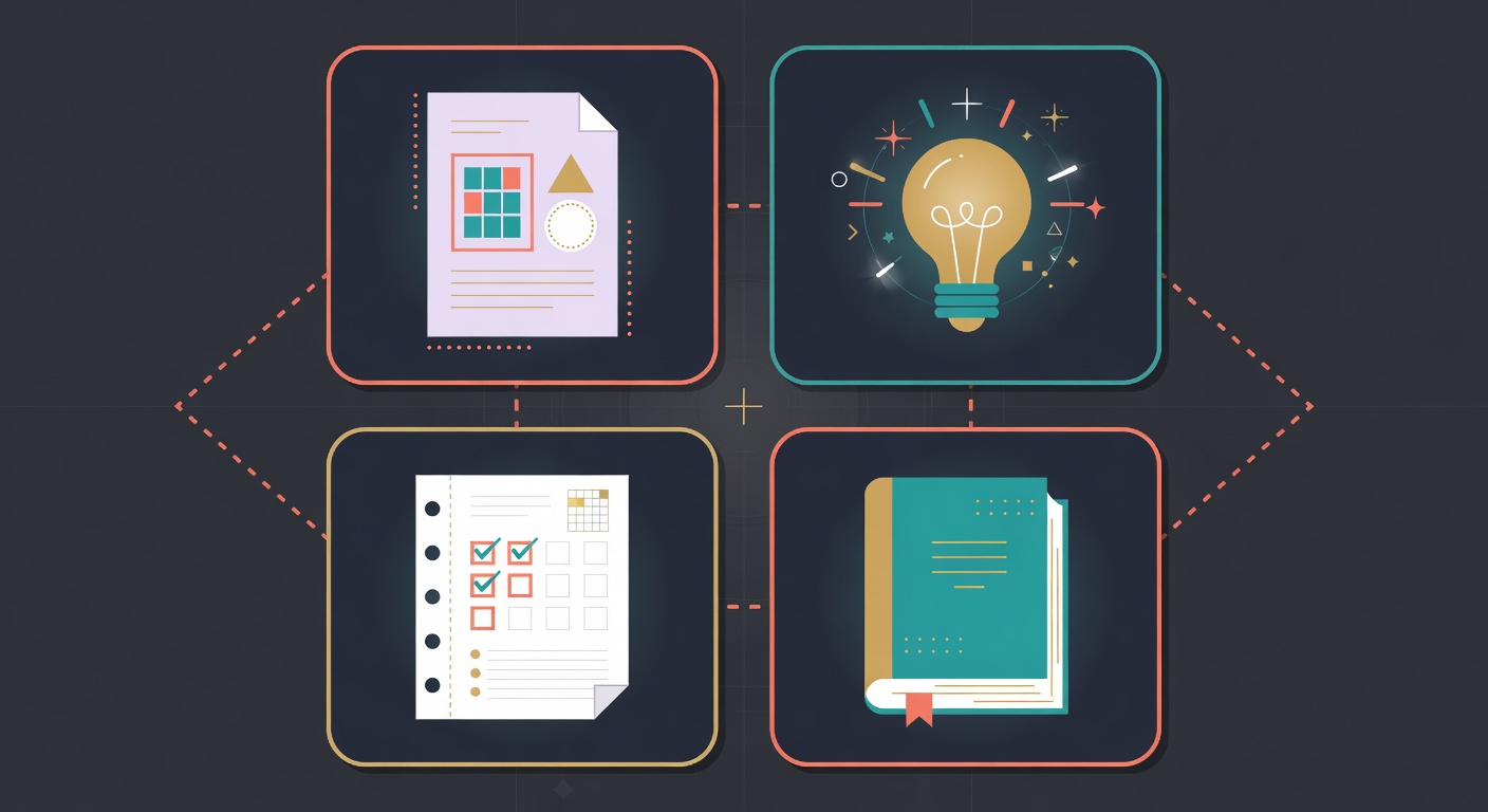 Framework diagram showing four digital product categories: templates, AI prompts, printables, and guides