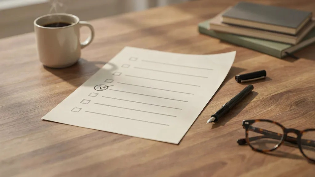 A distribution audit worksheet with six questions and a highlighted action item on a clean desk surface