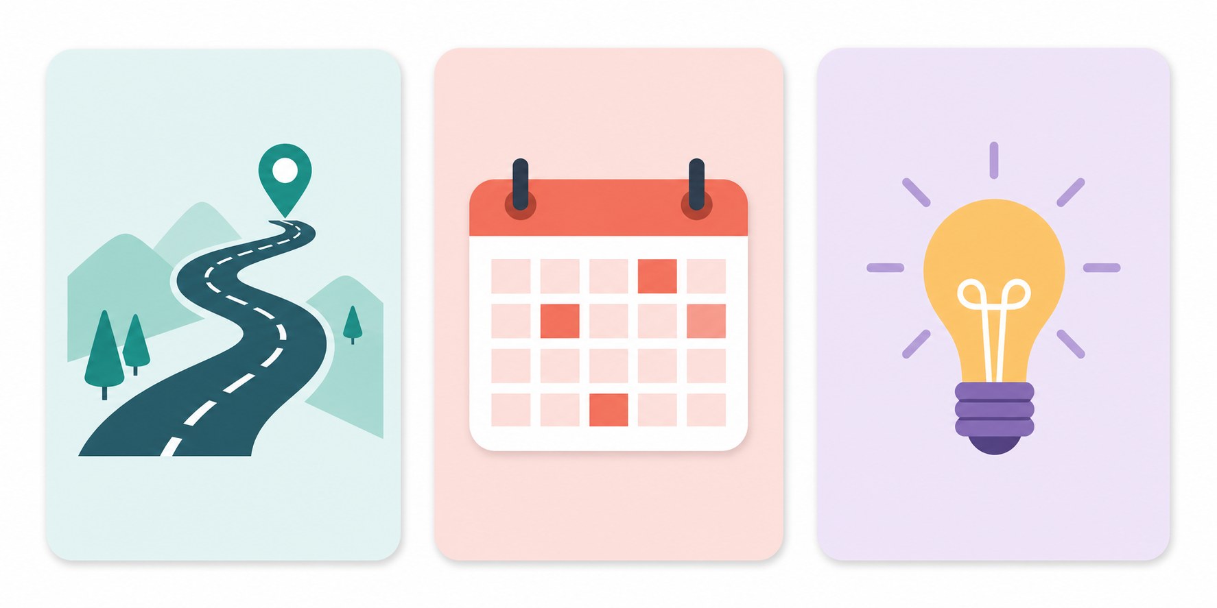 Three panel comparison of content strategy versus content calendar versus post ideas