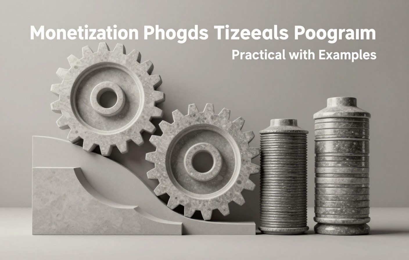 Interlocking stone gears representing a repeatable, efficient content system.