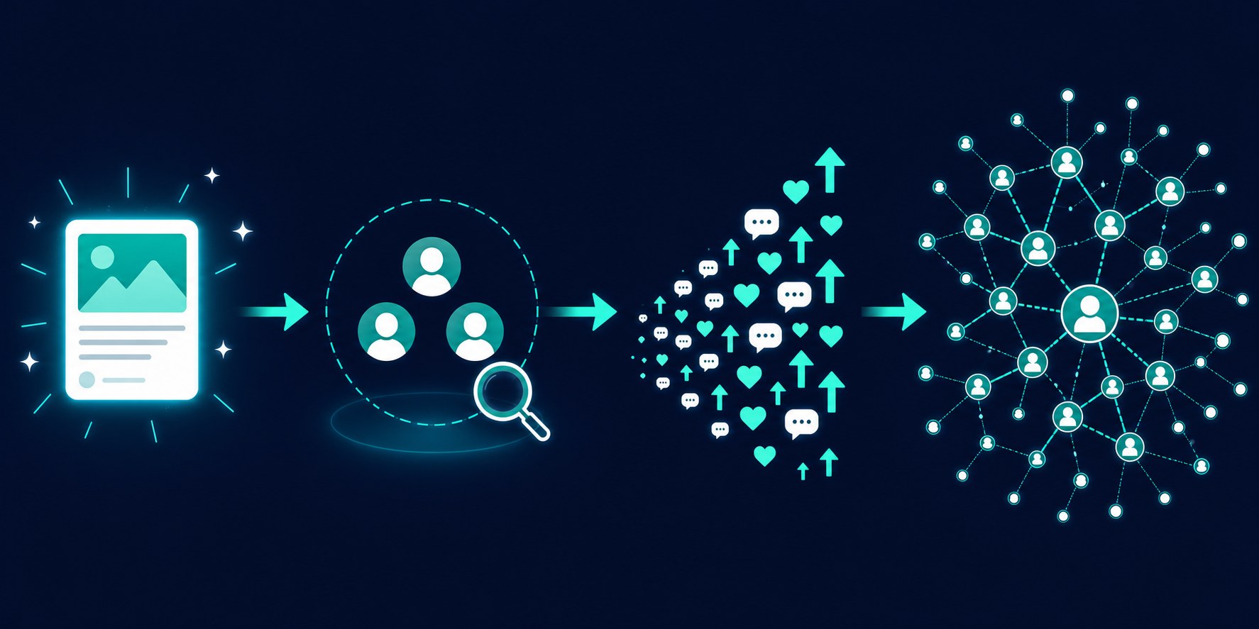 Workflow diagram showing how a Threads post moves through the algorithm pipeline from creation to expanded reach
