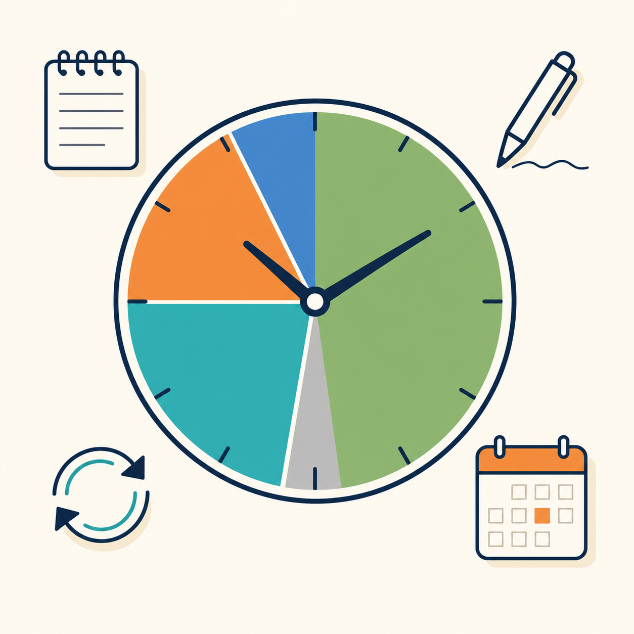 Batch day workflow showing timed blocks from capture through scheduling with breaks