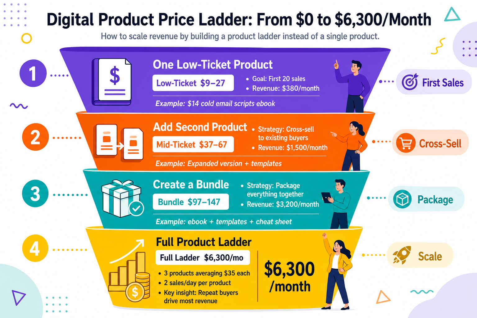 Price ladder revenue growth from one product to three products earning over 6000 monthly