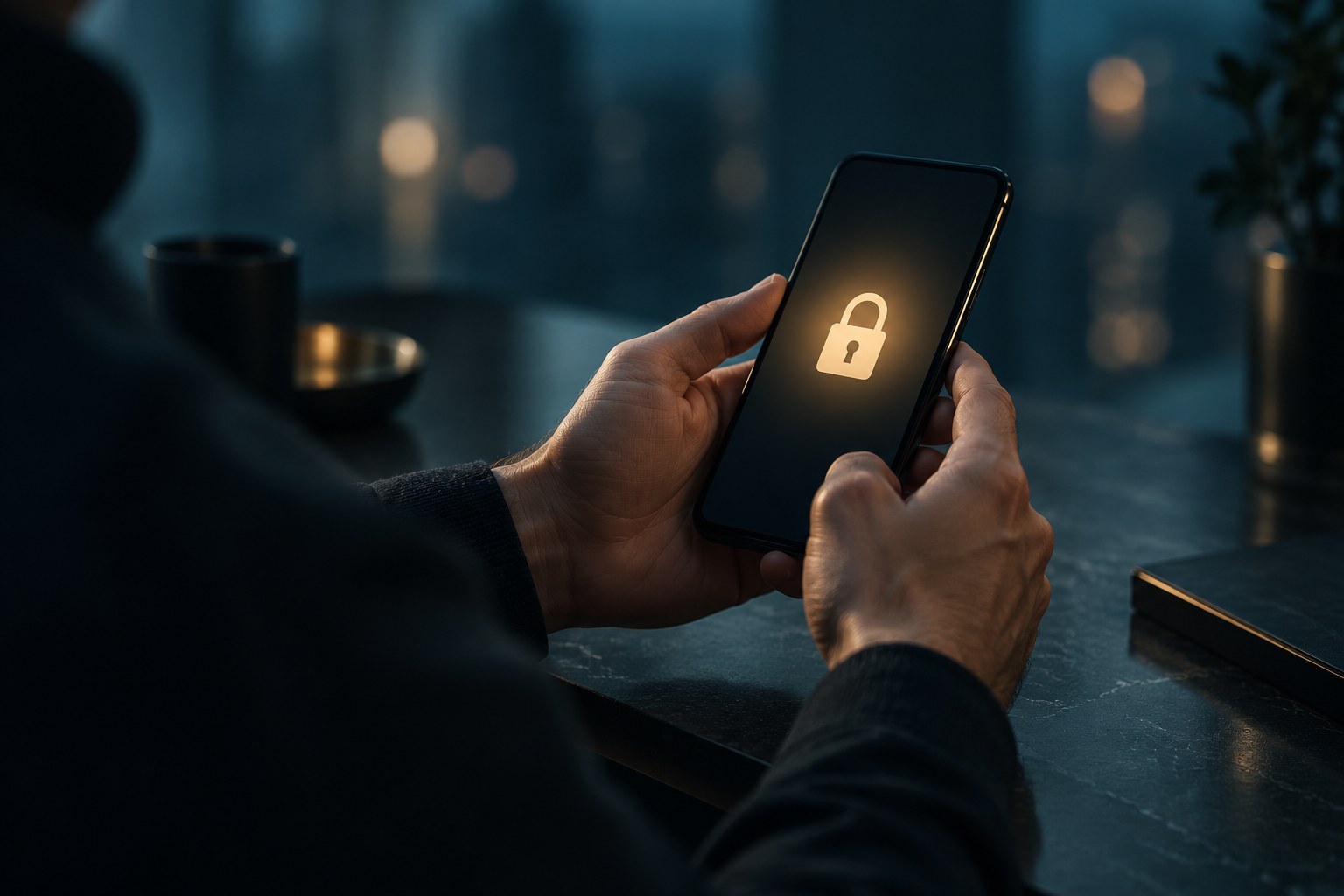 A person looking at a locked Threads profile prompt on a phone screen