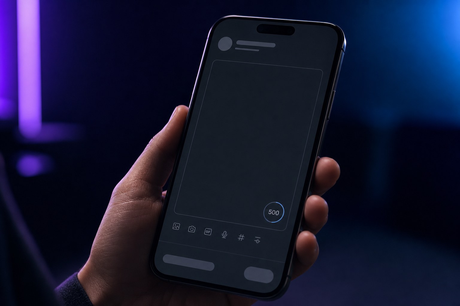 Threads character limit counter showing 500 characters on a phone screen