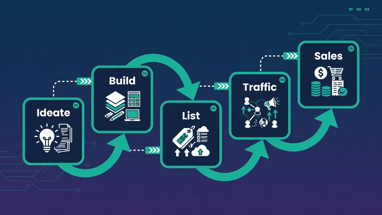 Step-by-step workflow from product idea to first sale online