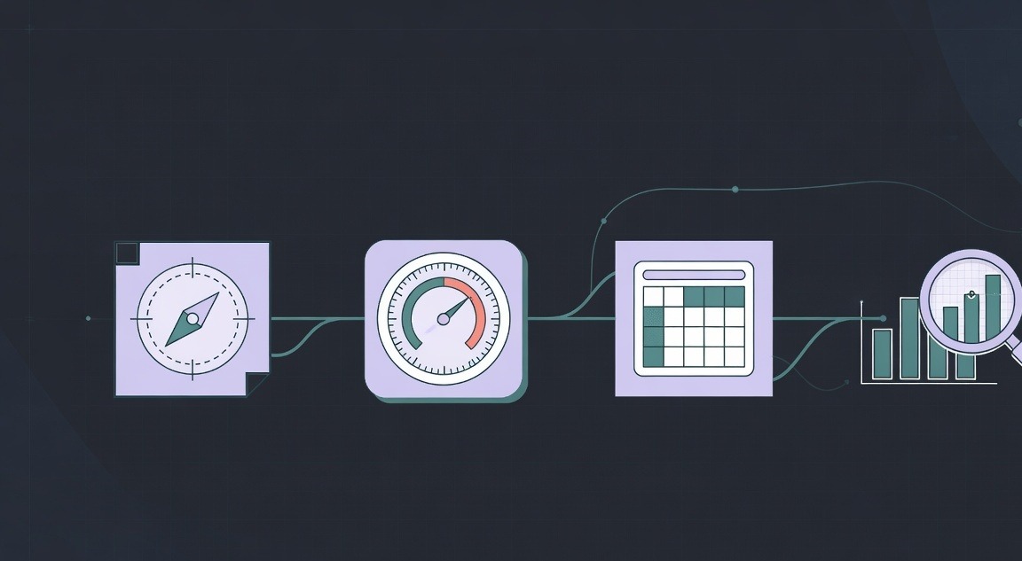 Step by step workflow showing platform selection flowing into cadence setting then weekly grid then testing
