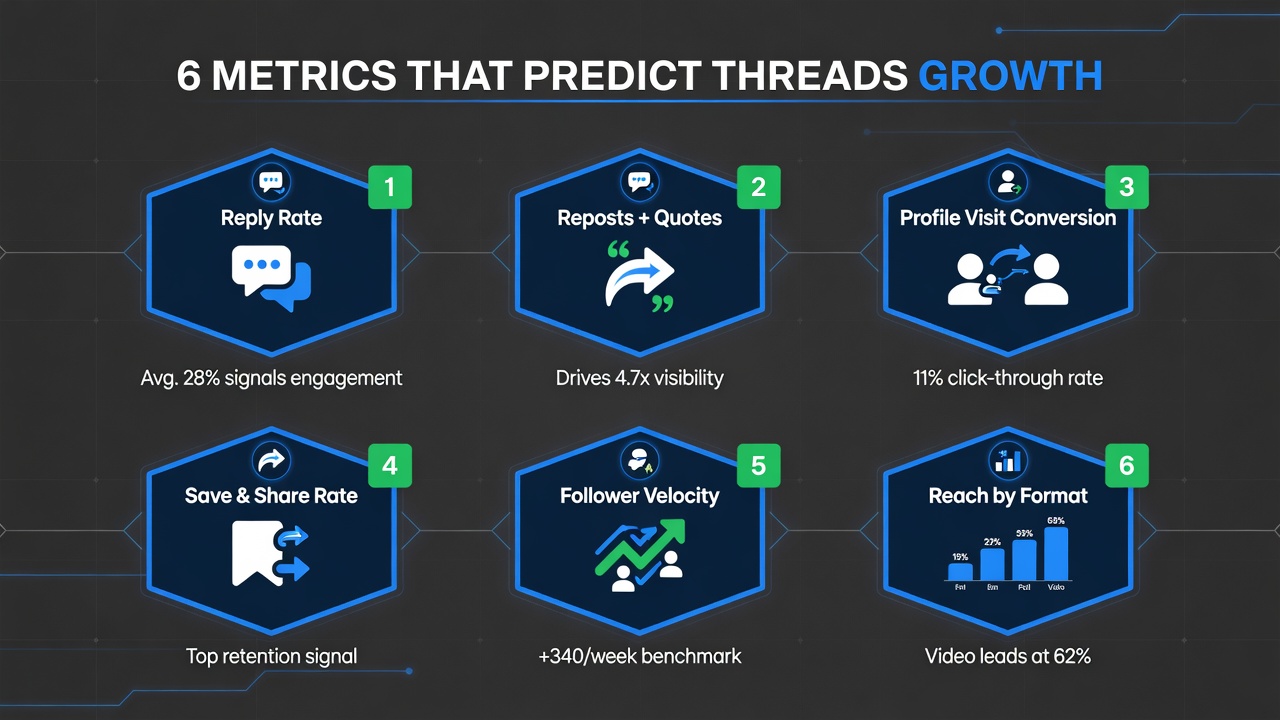 Framework showing the six Threads metrics that predict growth in 2026.