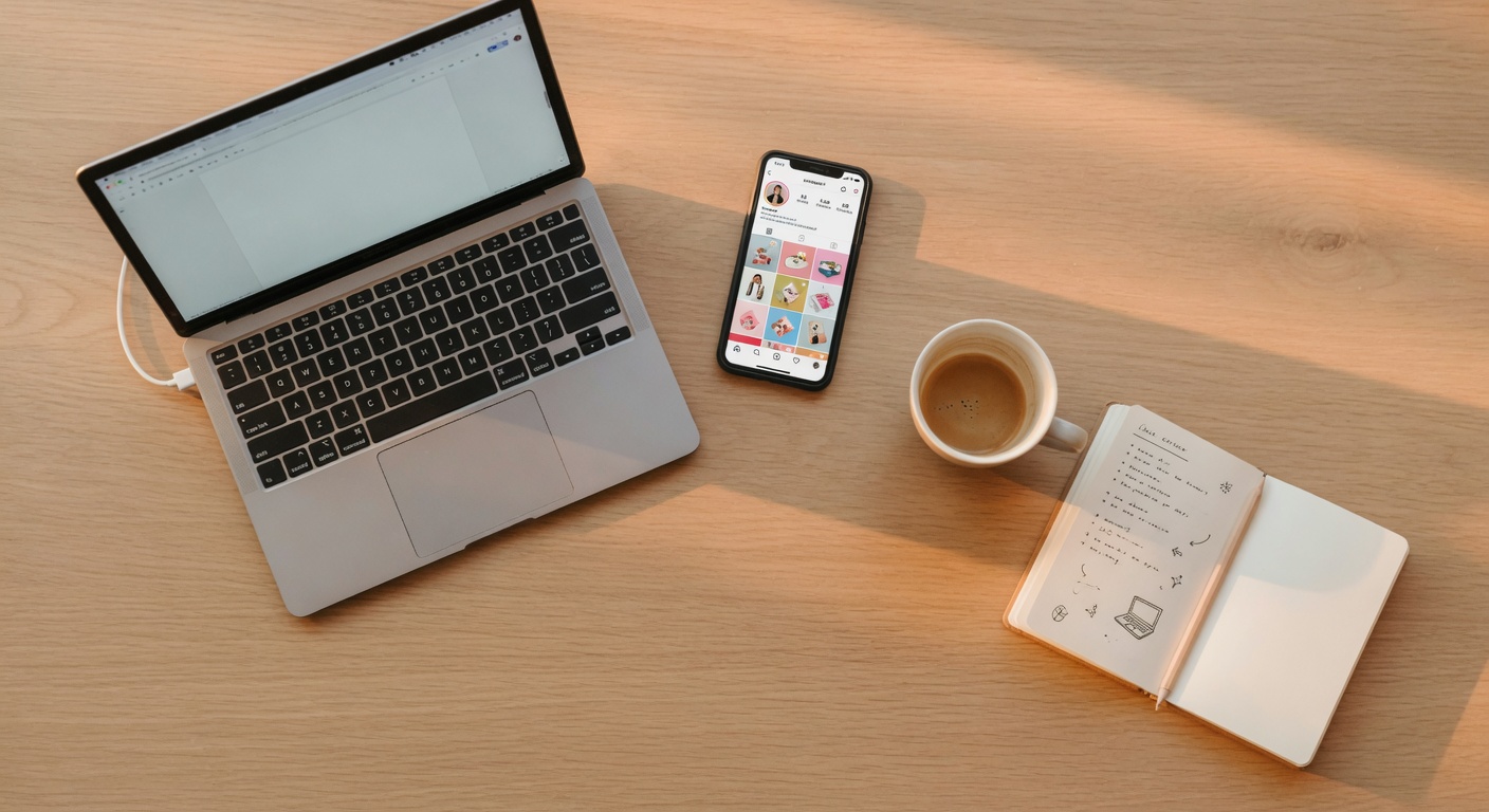 Laptop and smartphone on wooden desk representing text-based digital product business setup