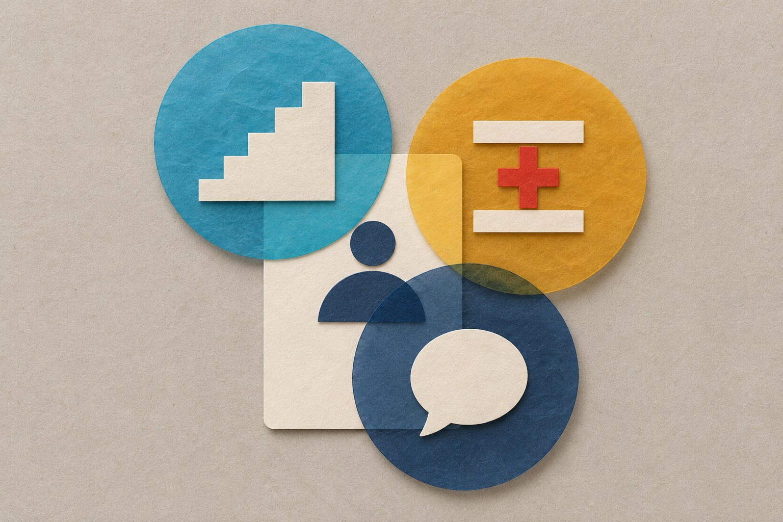 Three overlapping translucent lenses focusing on one profile card, representing growth shape, engagement math, and comment quality