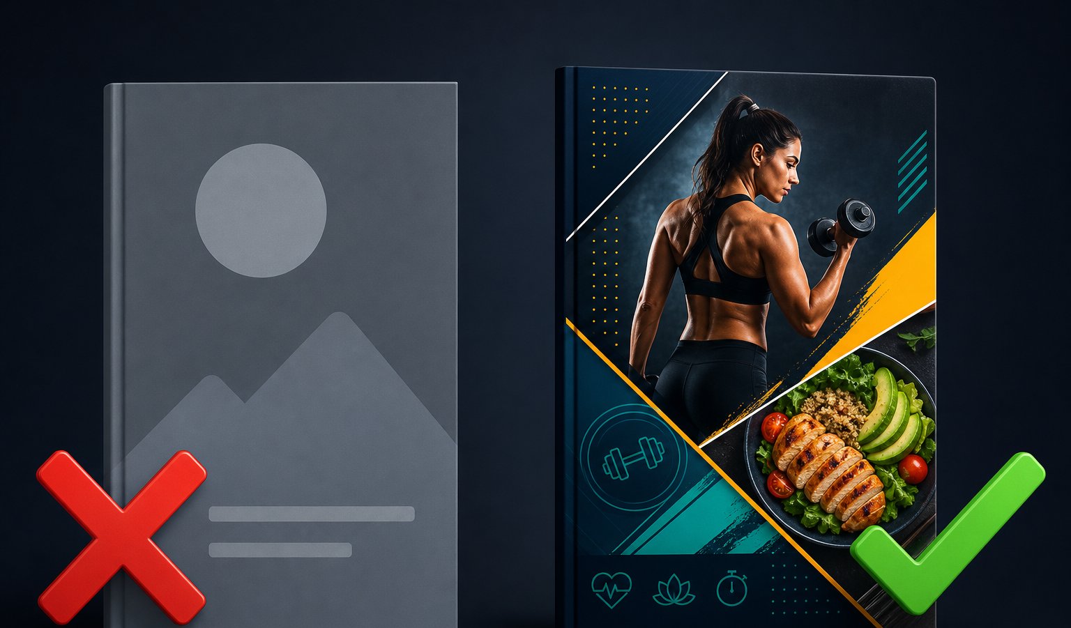 Comparison of generic versus niche-targeted ebook covers showing why specificity wins