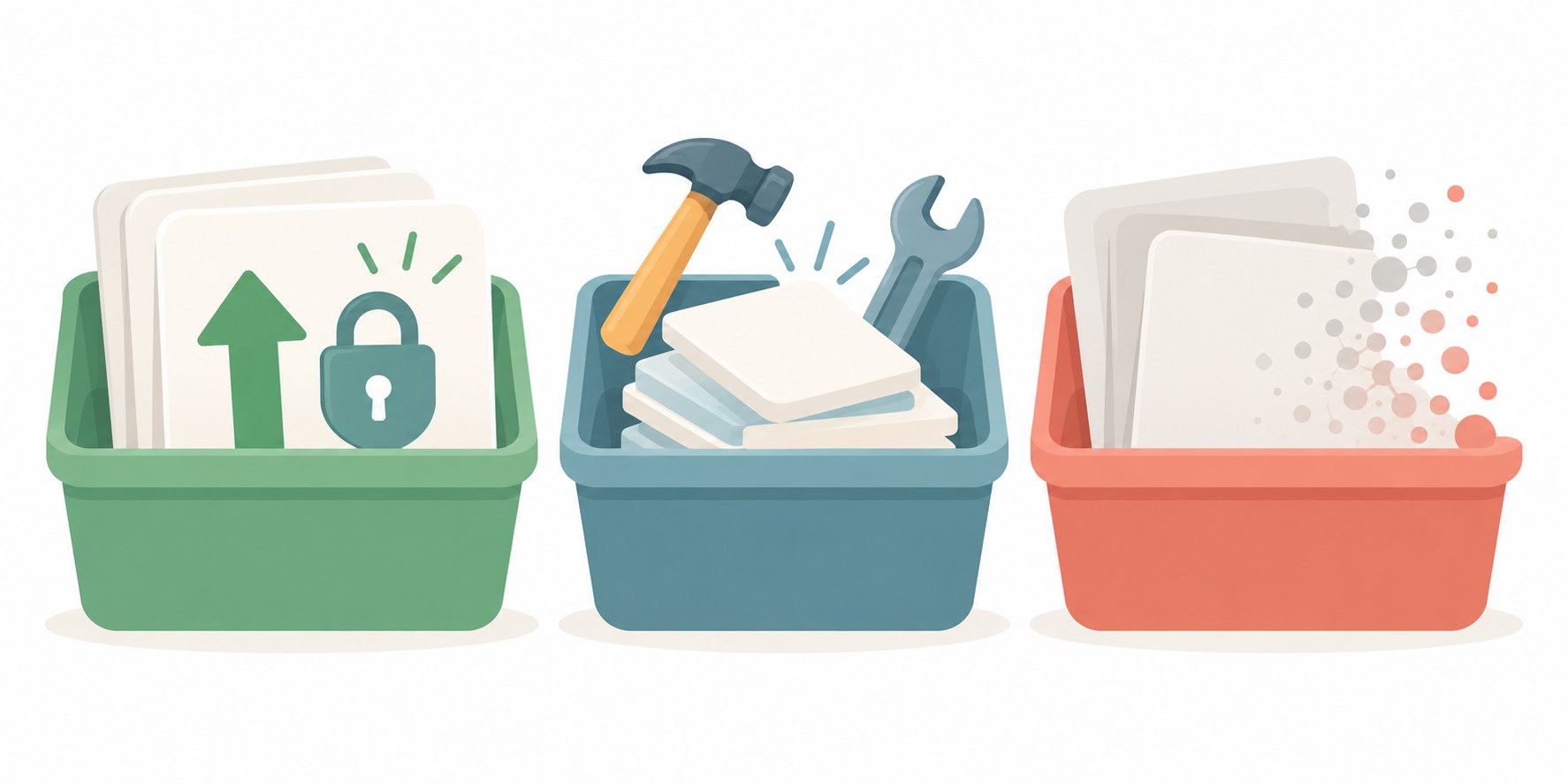 Three-column keep, rebuild, or lose sorting framework for scheduler data
