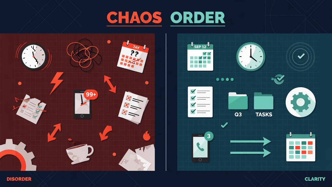 Side by side comparison of daily scramble versus weekly batch content planning