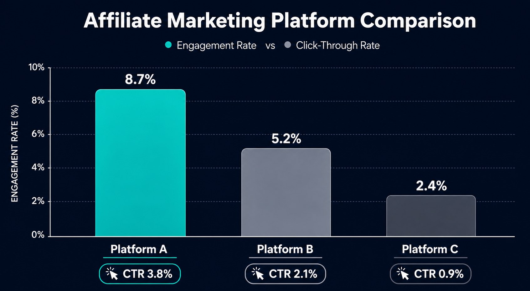 Comparison chart of Threads vs X vs Instagram engagement rates and link click-through rates for affiliate marketing