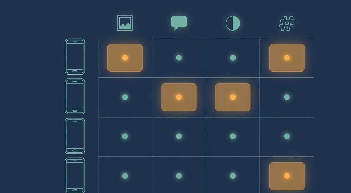 A minimal matrix diagram of platform names in rows and accessibility features in columns, rendered as a high-contrast table of simple icons