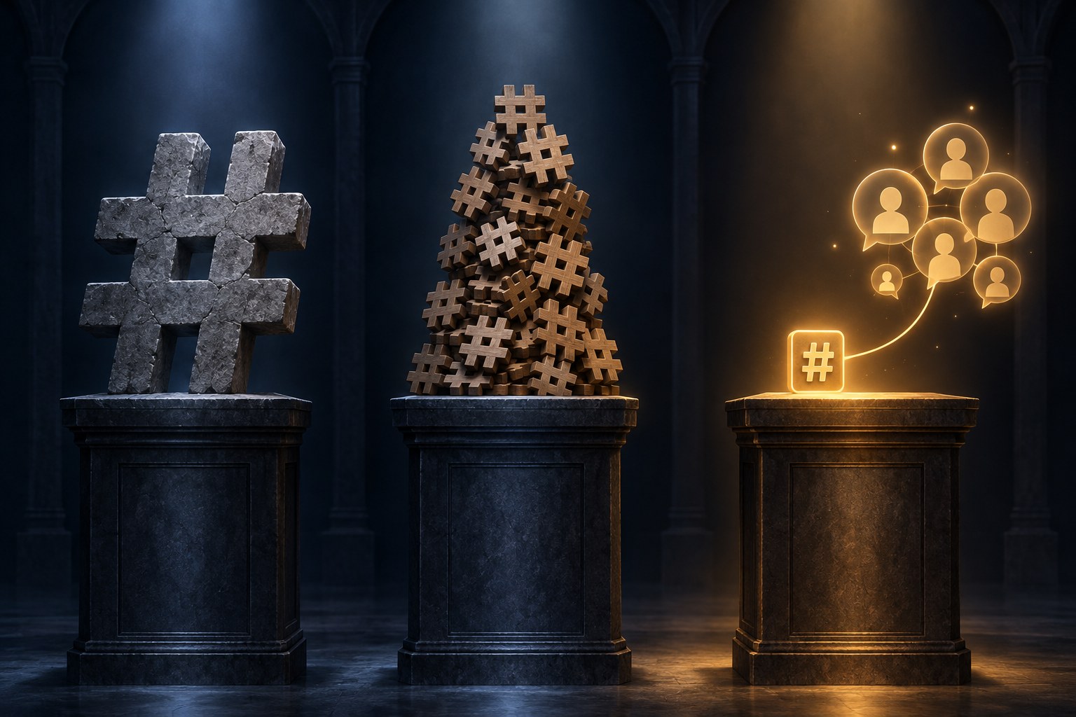 Three-column comparison of how tags work on Threads, Instagram, and X with different limits and purposes