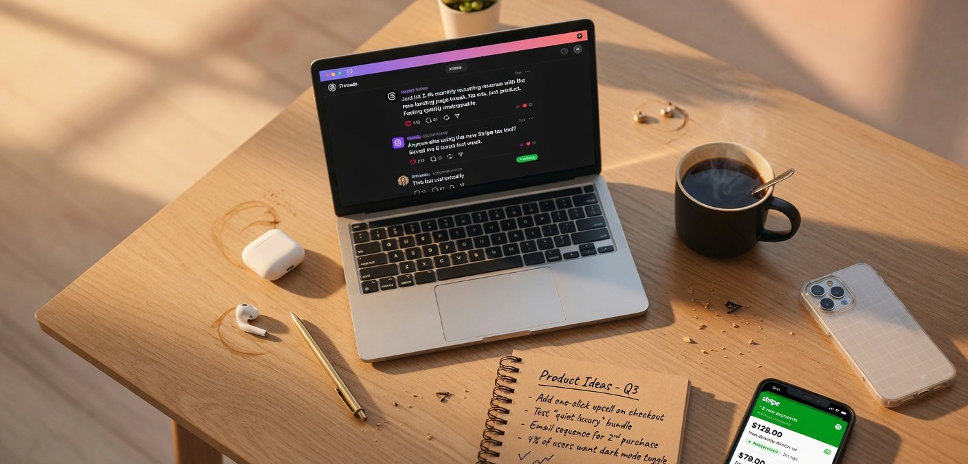 Faceless creator selling digital products on Threads app using text posts and bio link