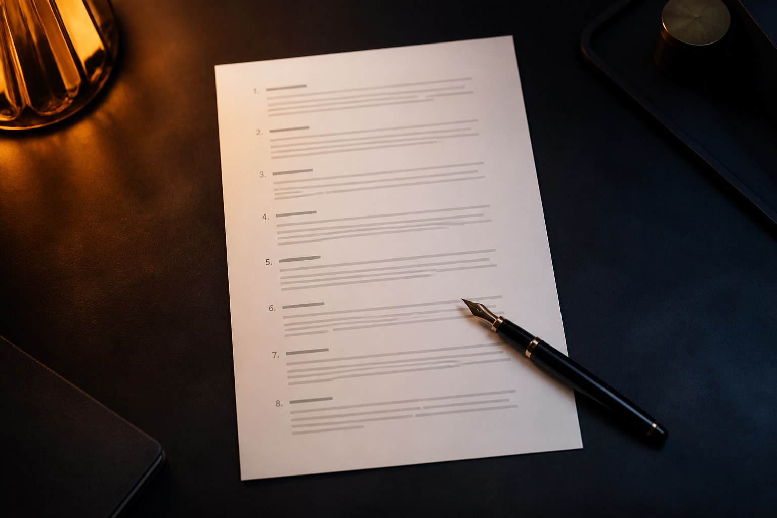 A single typed page with a pen resting on it, representing a one-page social media style guide