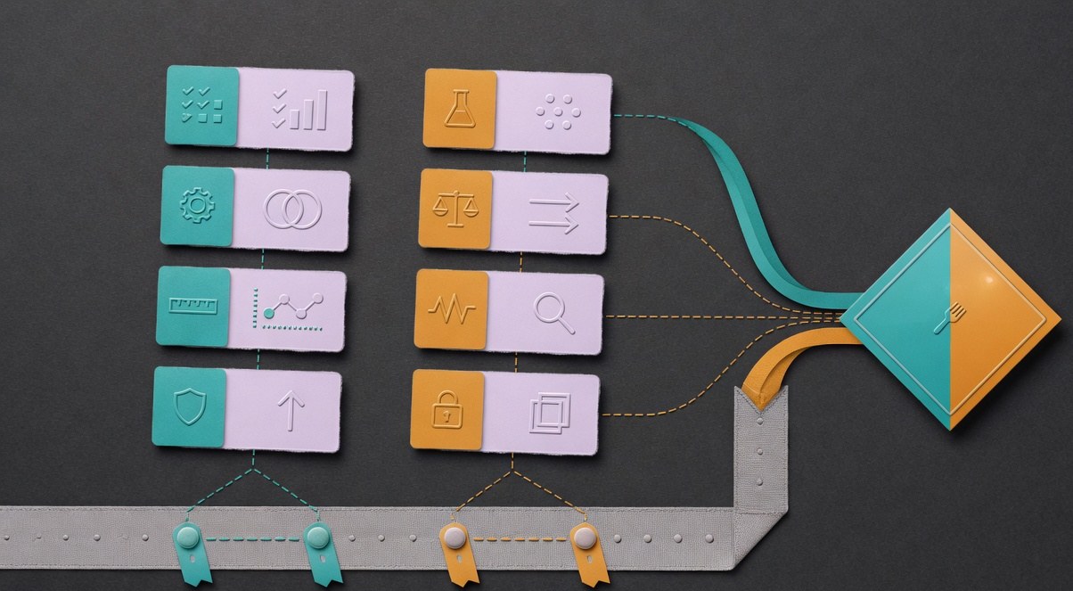 A four-week parallel testing workflow shown as two columns of weekly milestones meeting at a decision point