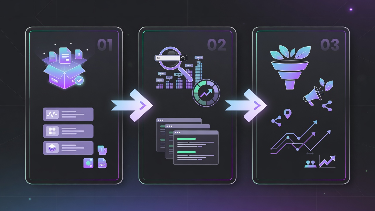 Three-step framework for selling digital products without an audience: create, optimize, and drive free traffic