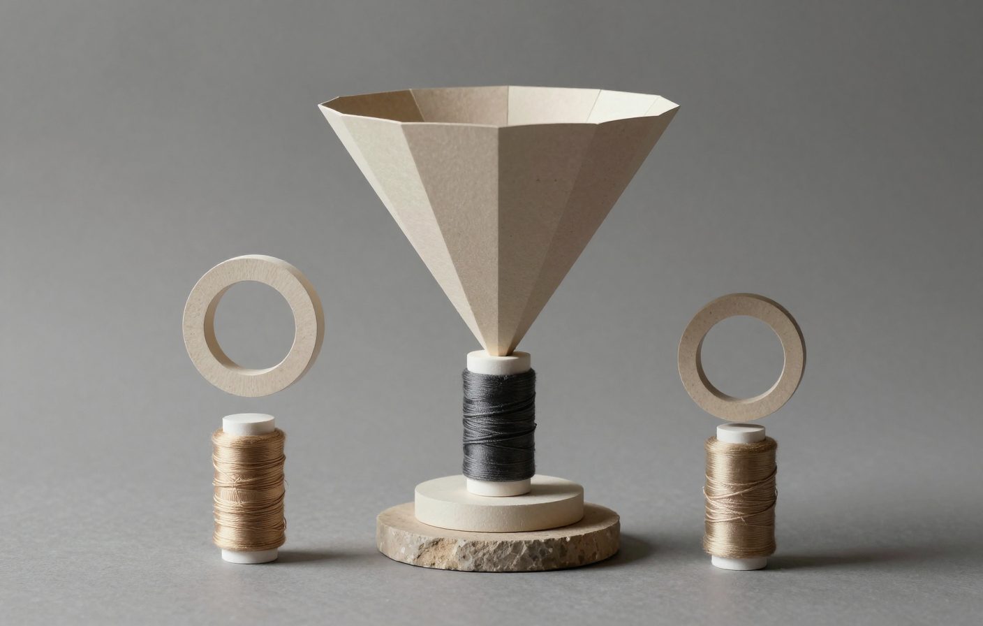 Frosted acrylic funnel model, representing the creator's conversion pipeline.