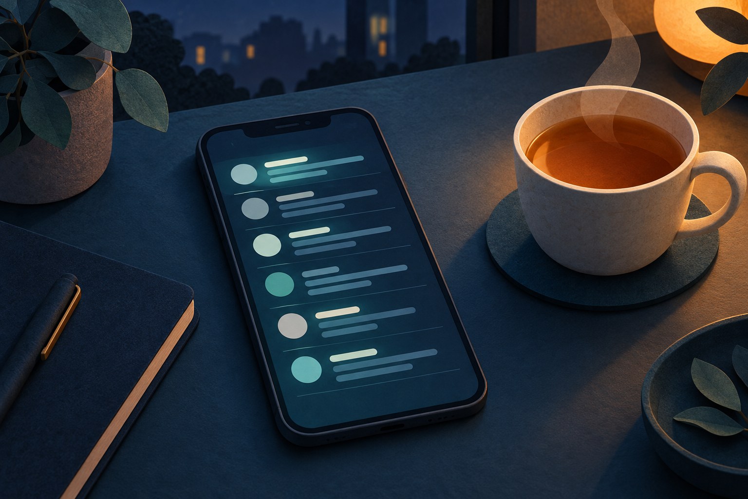 A calm inbox view on a phone where conversations rest quietly with no read indicators anywhere