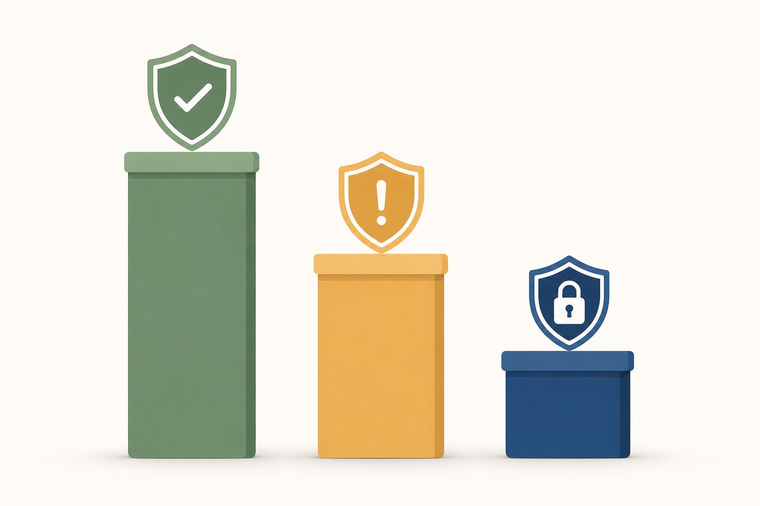 Three vertical columns of different heights representing routine, brand-sensitive, and regulated content tiers