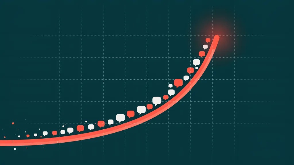 An upward growth trend line with speech bubble icons accumulating along the curve, representing measurable growth from consistent replies