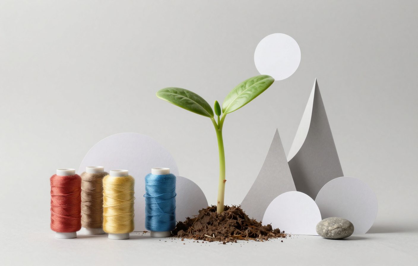 A sprout growing near a fountain.