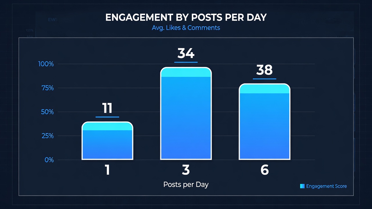 Bar chart comparing Threads engagement rates across one, three, and six posts per day