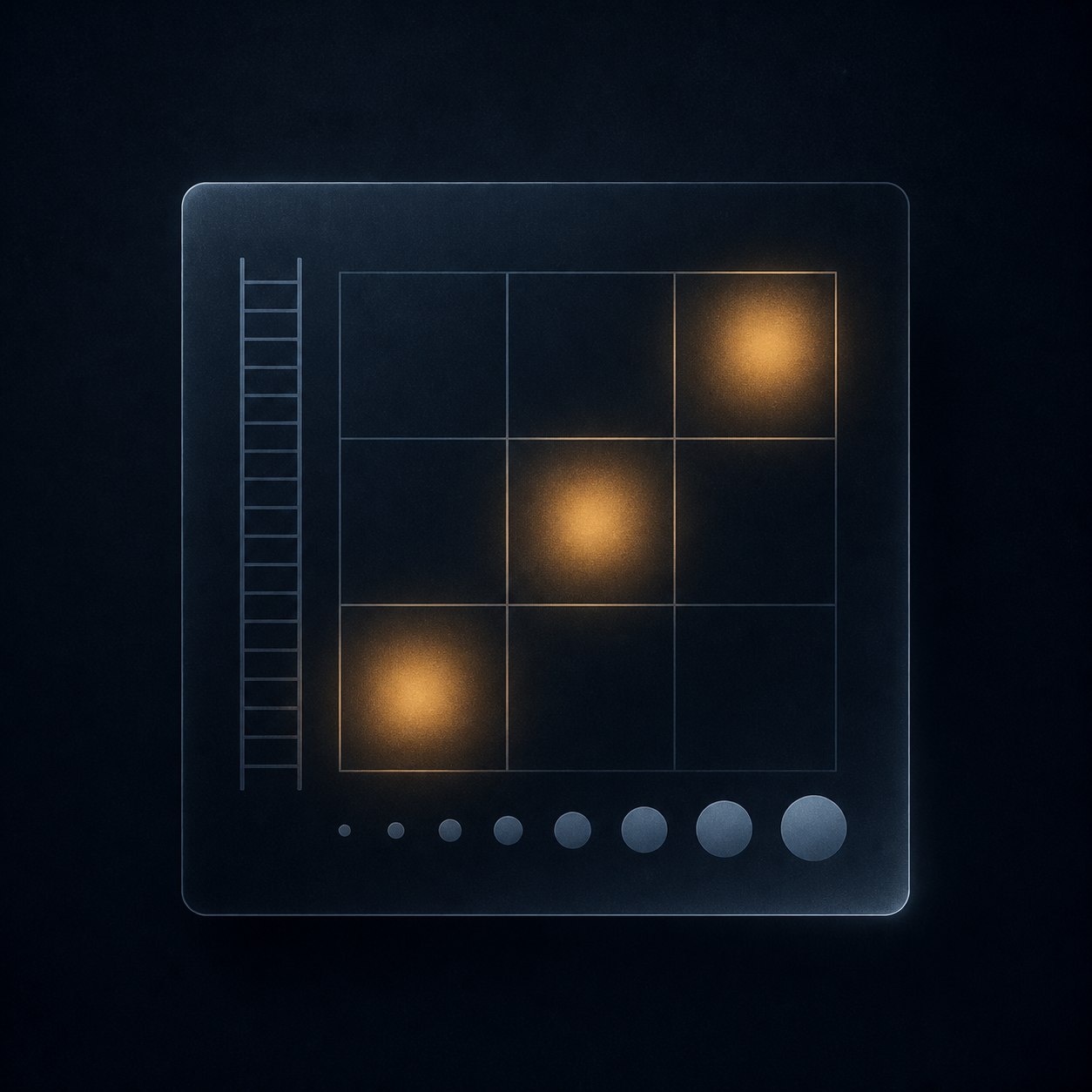 A simple three-by-three grid diagram with ask strength increasing along one axis and reader trust along the other