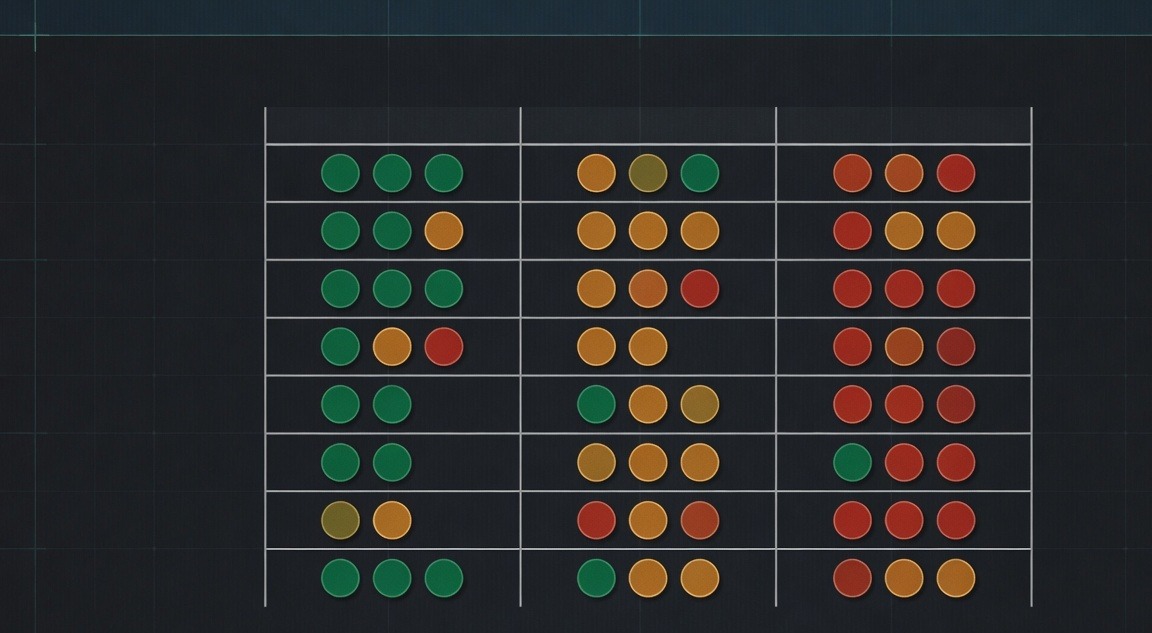 Platform fit matrix with three columns showing audience presence format match and sustainability rated green yellow and red