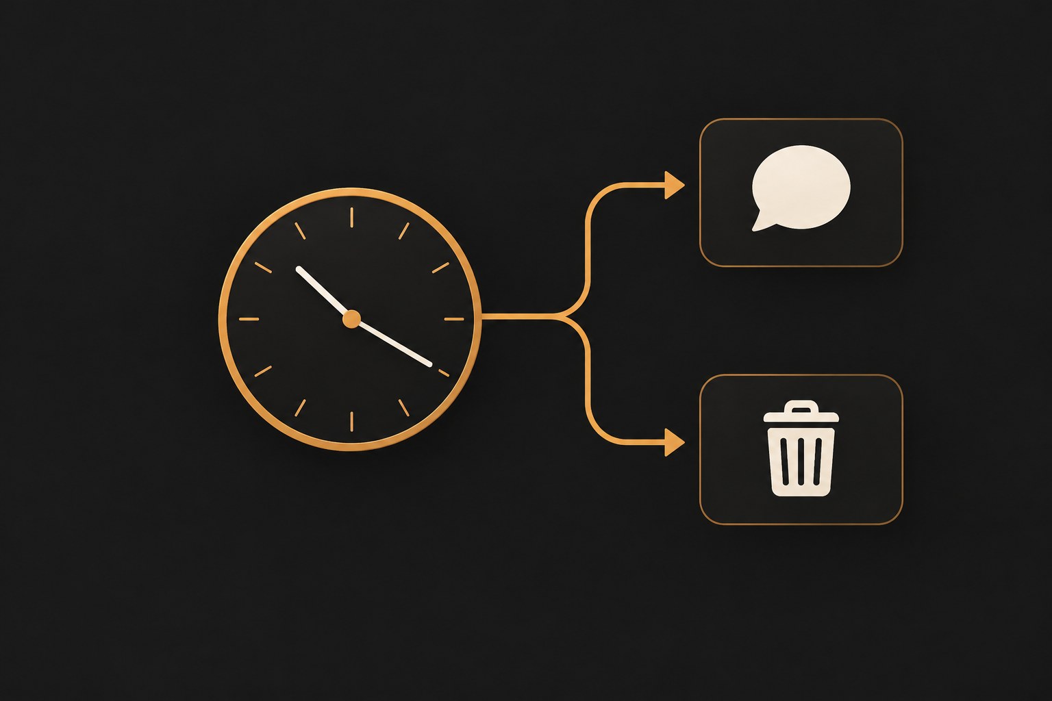 A decision diagram with a clock at the center splitting into two routes: an engaged post leading to a corrective reply, and a quiet post leading to delete and repost
