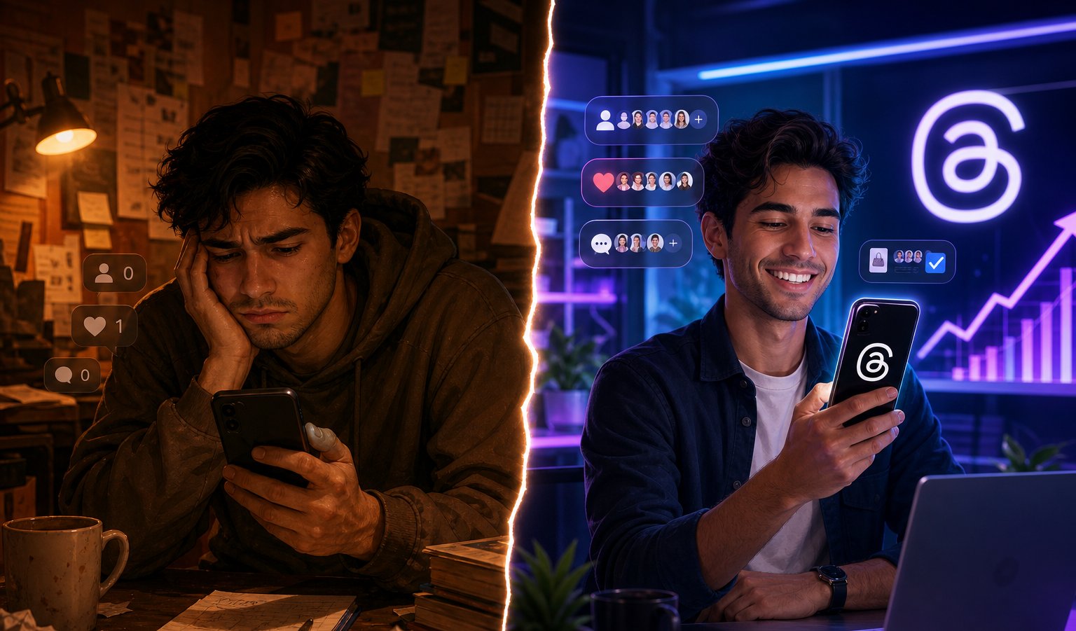 Before and after comparison of Threads engagement growth