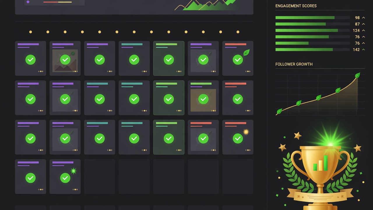 Threads growth dashboard showing follower and engagement improvements over time