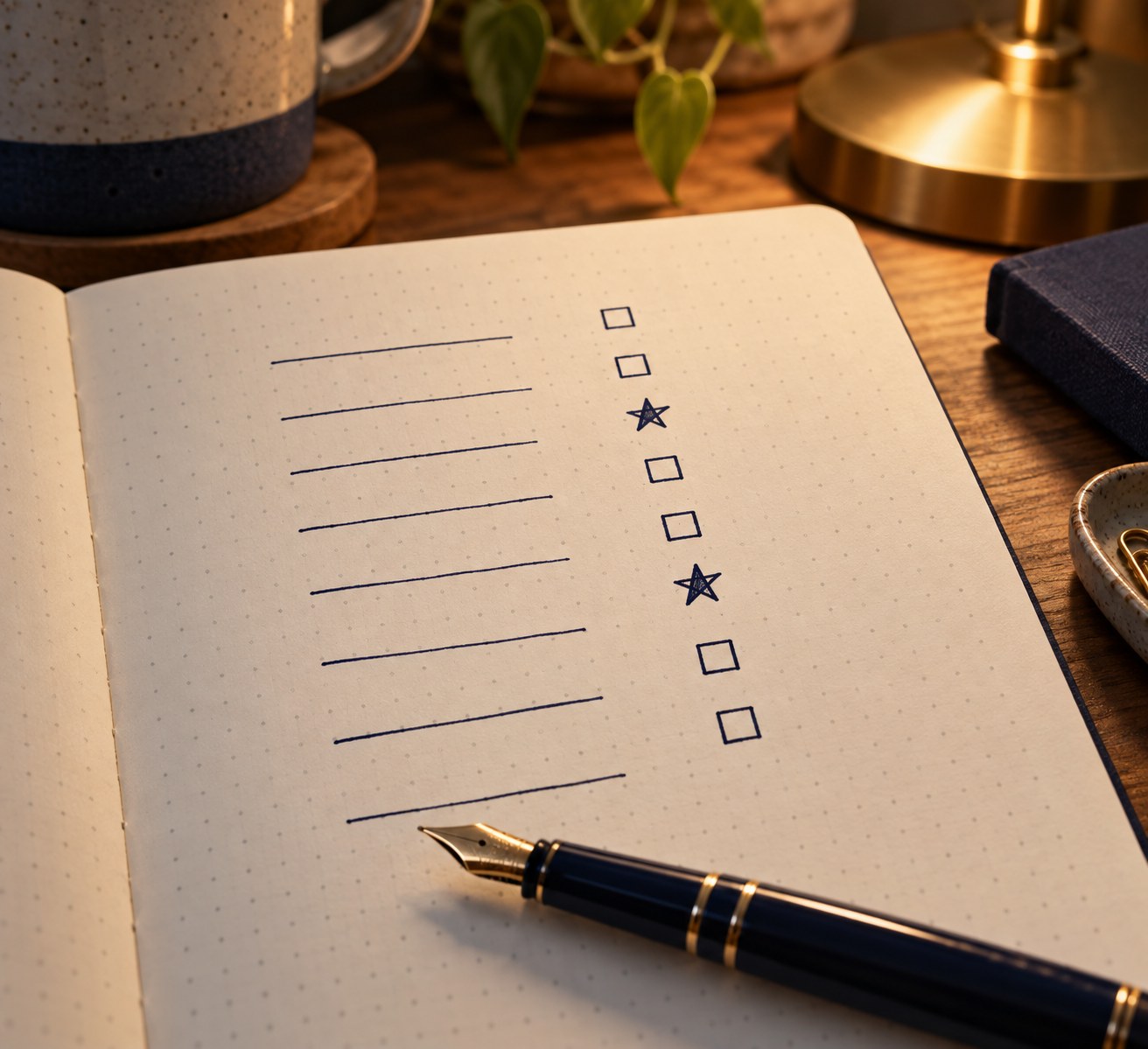A notebook page listing replies sent and ideas captured, with two entries starred