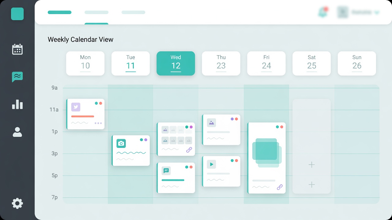 Threads scheduler calendar view showing a week of scheduled posts in a dashboard